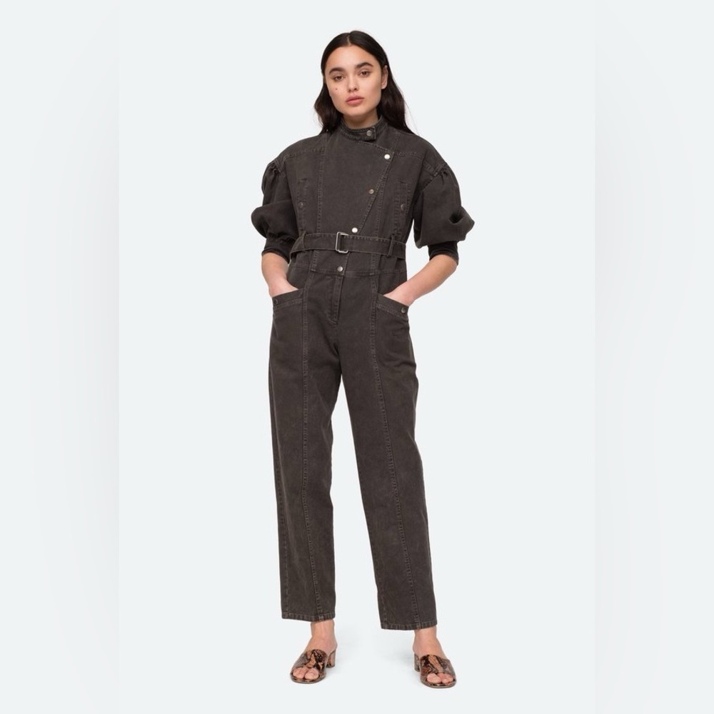 NWT Sea New York Idun Belted Denim Cotton Jumpsuit in Graphite Size 6 - Picture 9 of 10